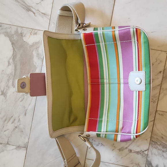 Coach striped summer hobo purse, white leather trimmed - Picture 5 of 9